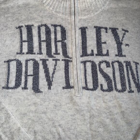 Harley Davidson Sweater Womens 2XL Wool Blend Sparkle Logo Quarter Zip Gray - Picture 3 of 10